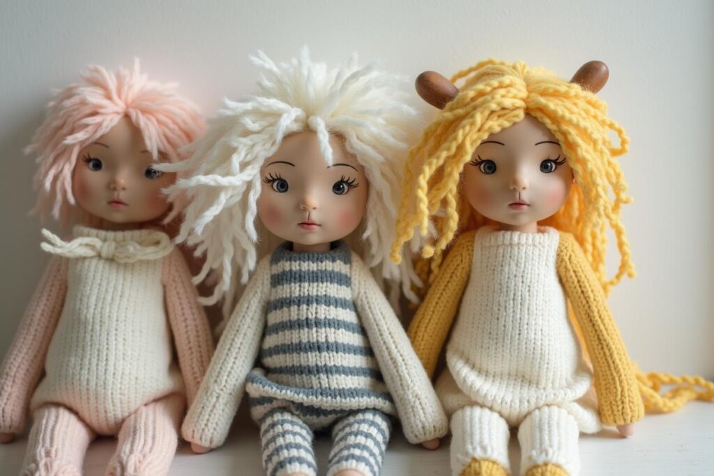 poupée cheveux laine