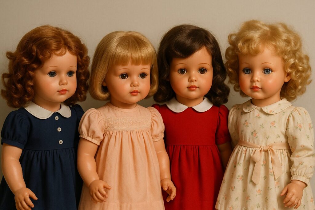 Quatre poupées vintage aux robes colorées